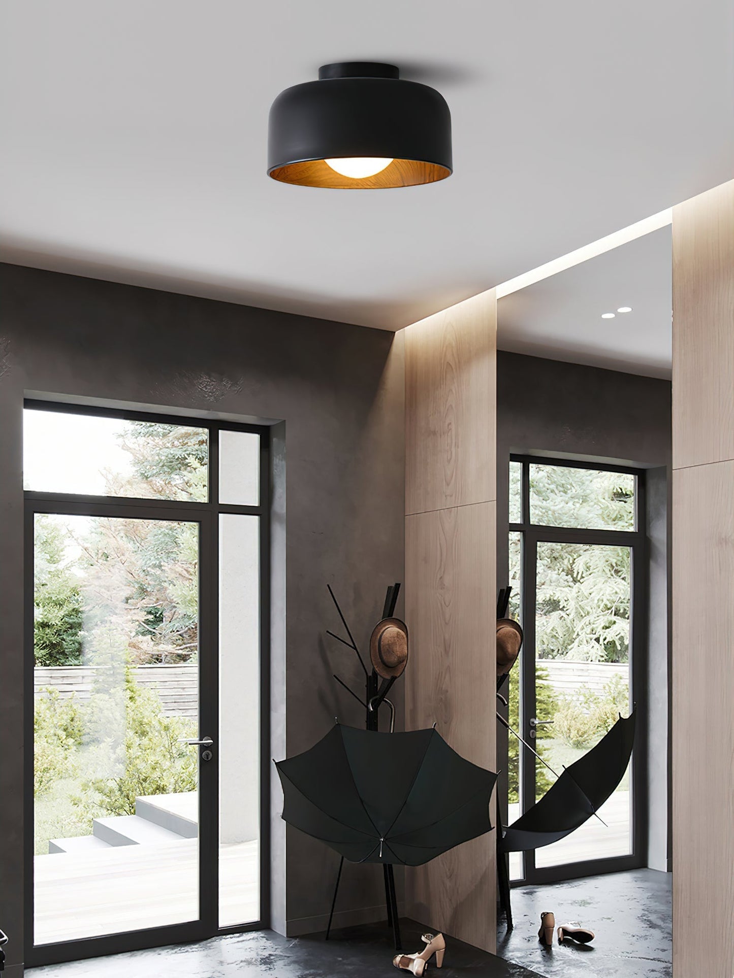 Wood Grain Dome Flush Mount Ceiling Light