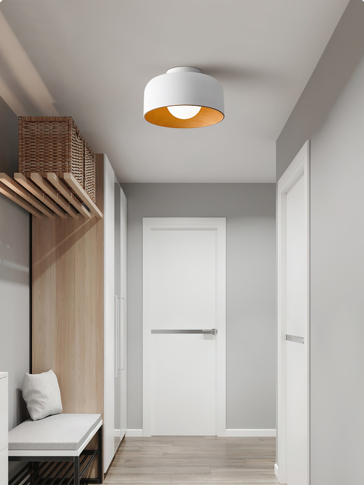Wood Grain Dome Flush Mount Ceiling Light