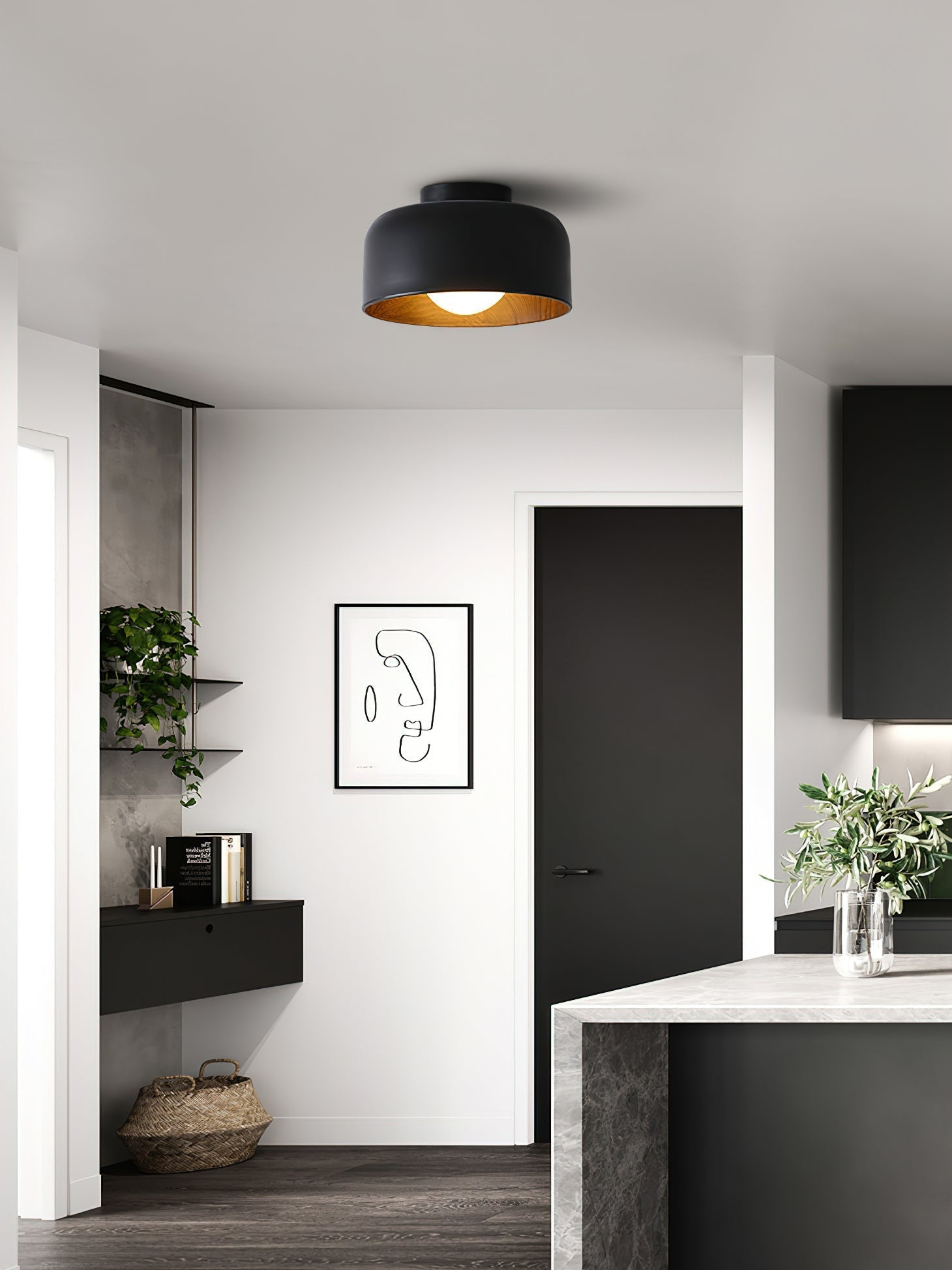 Wood Grain Dome Flush Mount Ceiling Light