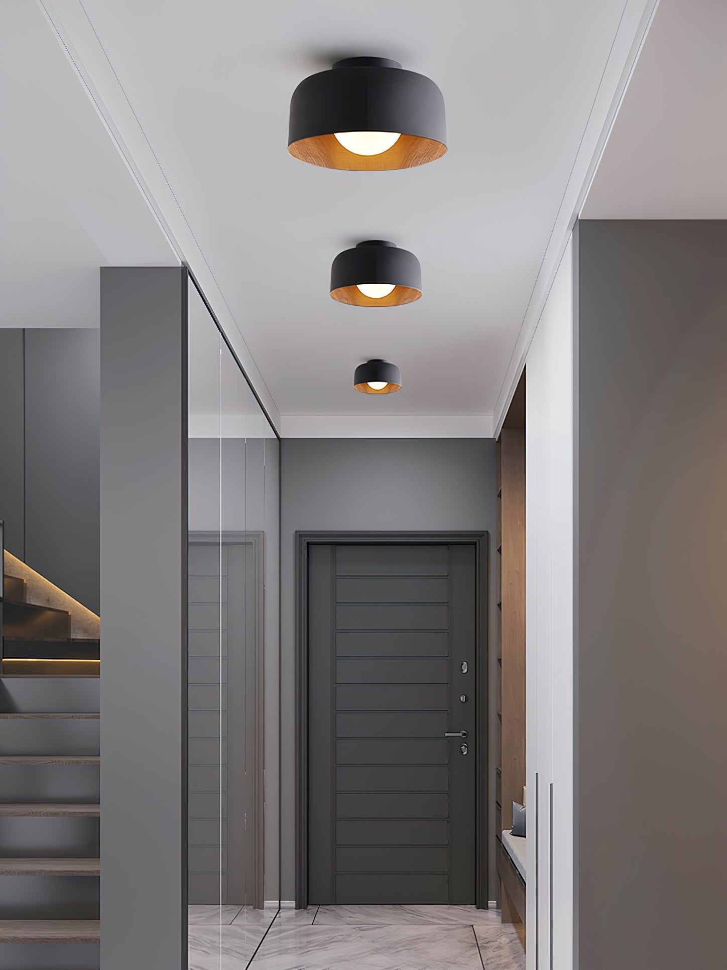 Wood Grain Dome Flush Mount Ceiling Light