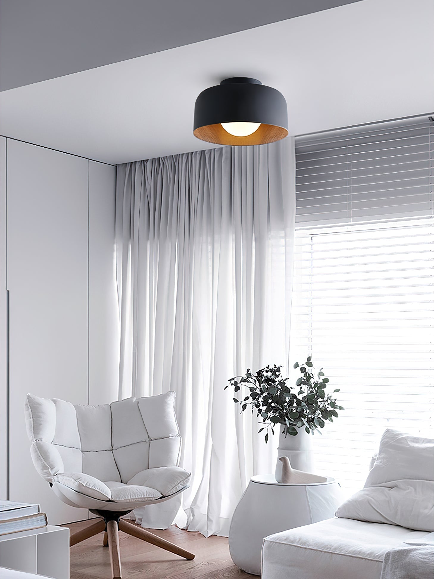 Wood Grain Dome Flush Mount Ceiling Light