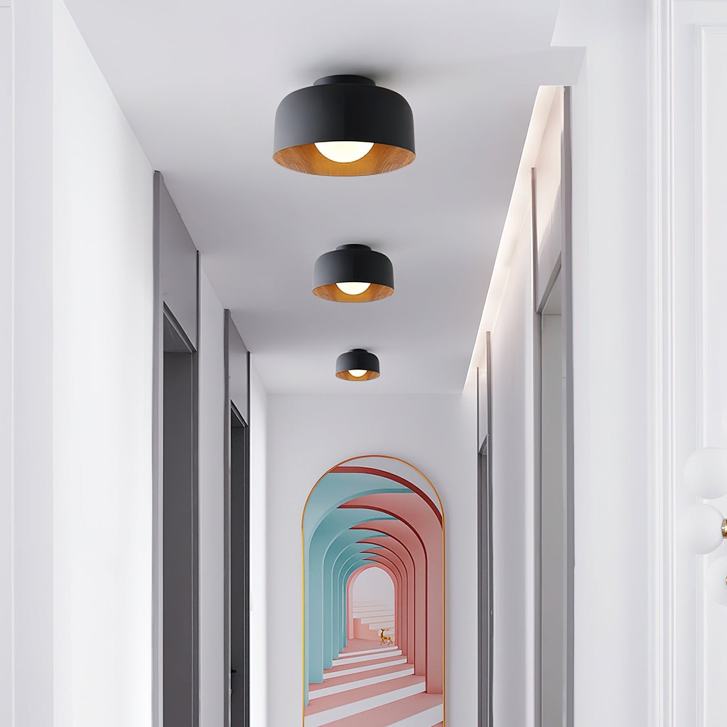Wood Grain Dome Flush Mount Ceiling Light