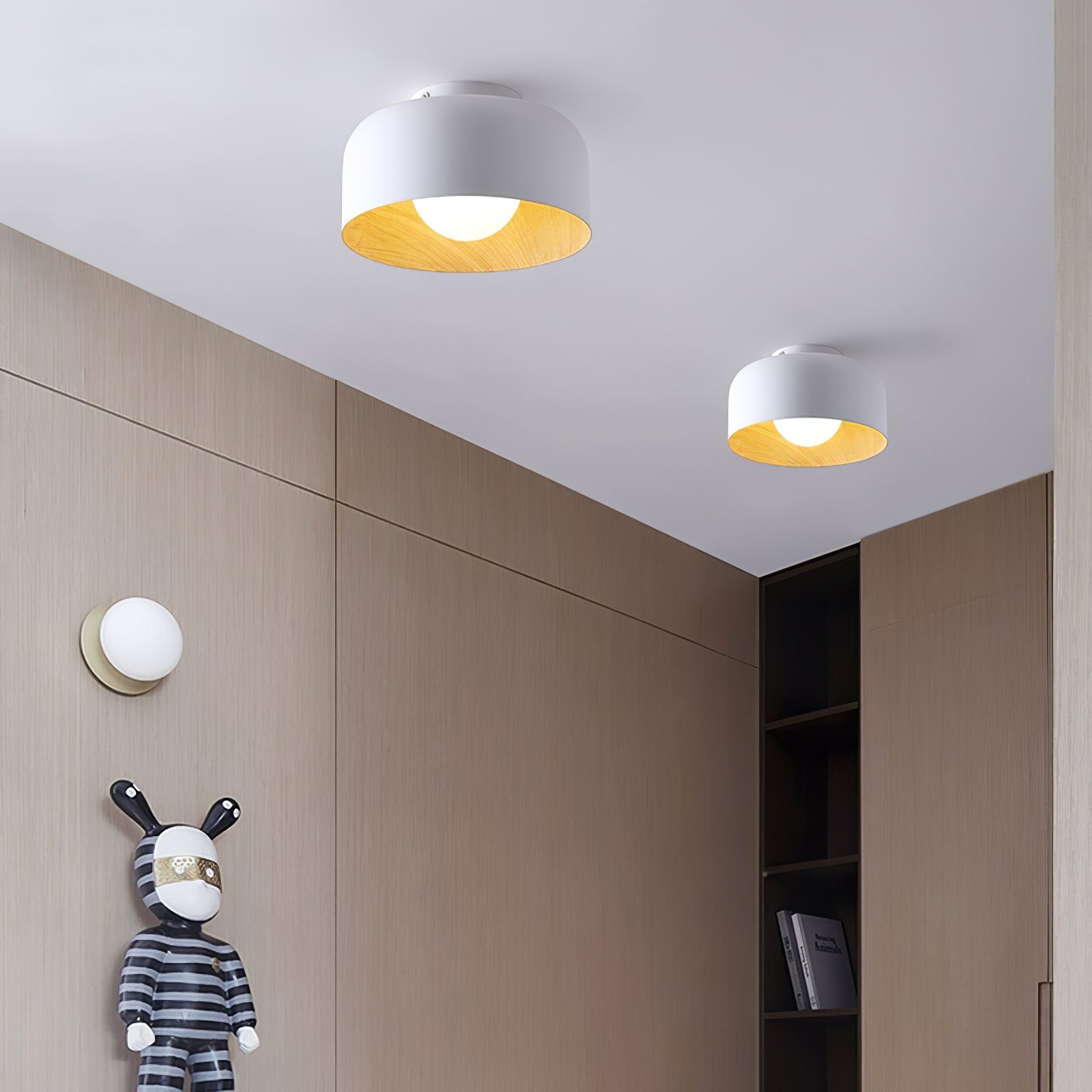 Wood Grain Dome Flush Mount Ceiling Light