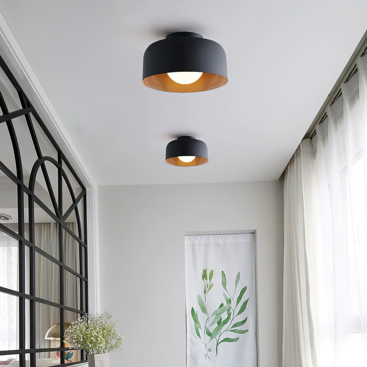 Wood Grain Dome Flush Mount Ceiling Light