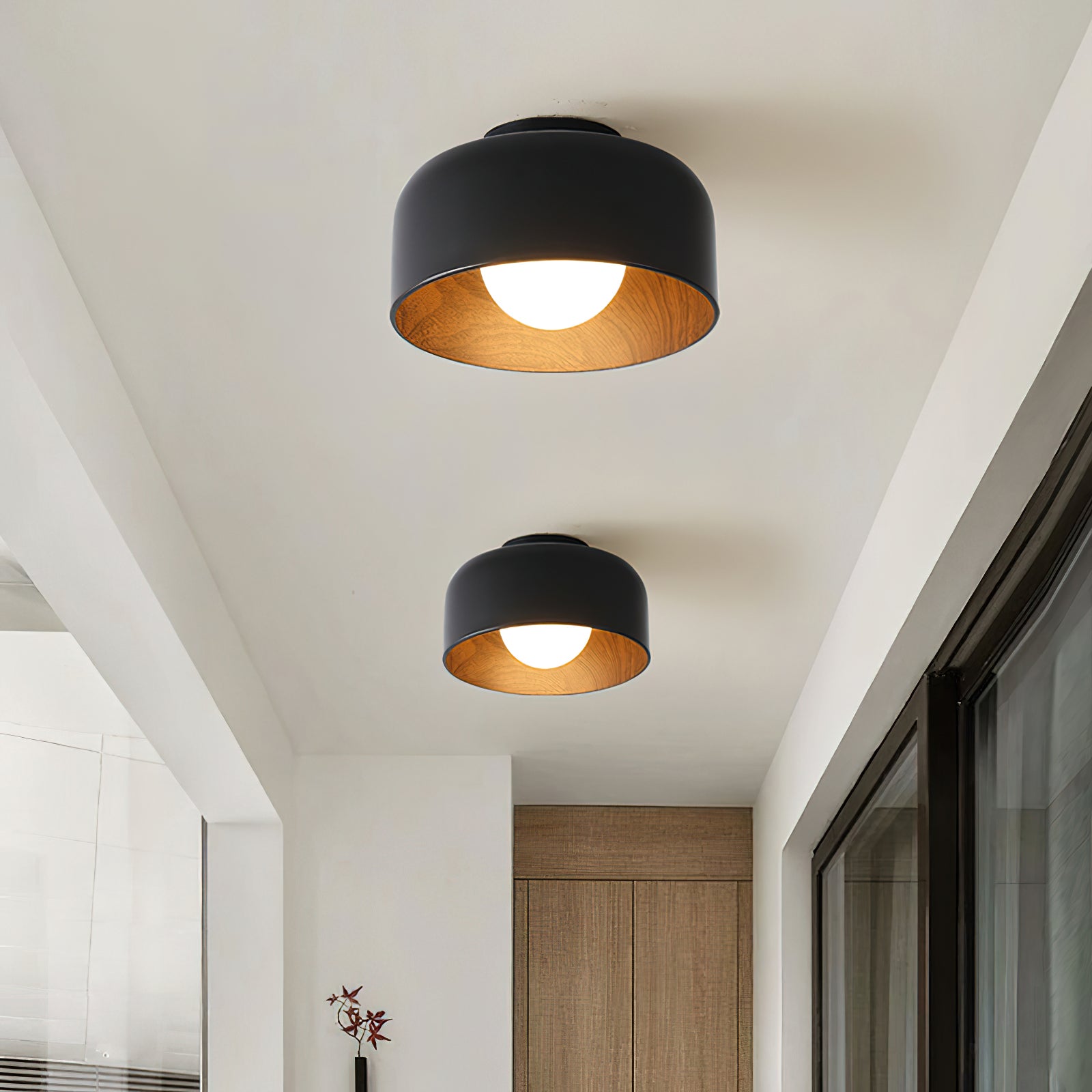 Wood Grain Dome Flush Mount Ceiling Light