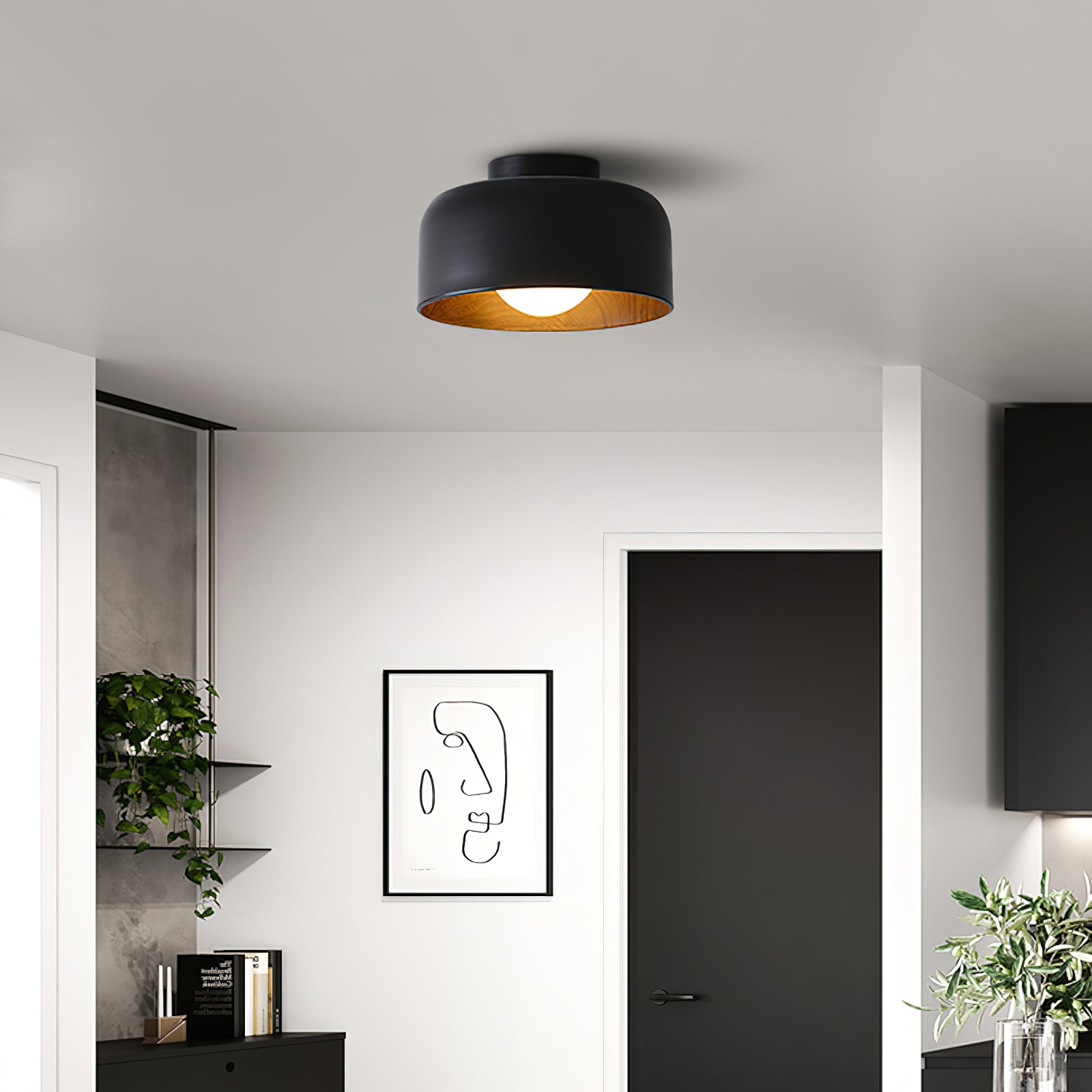 Wood Grain Dome Flush Mount Ceiling Light