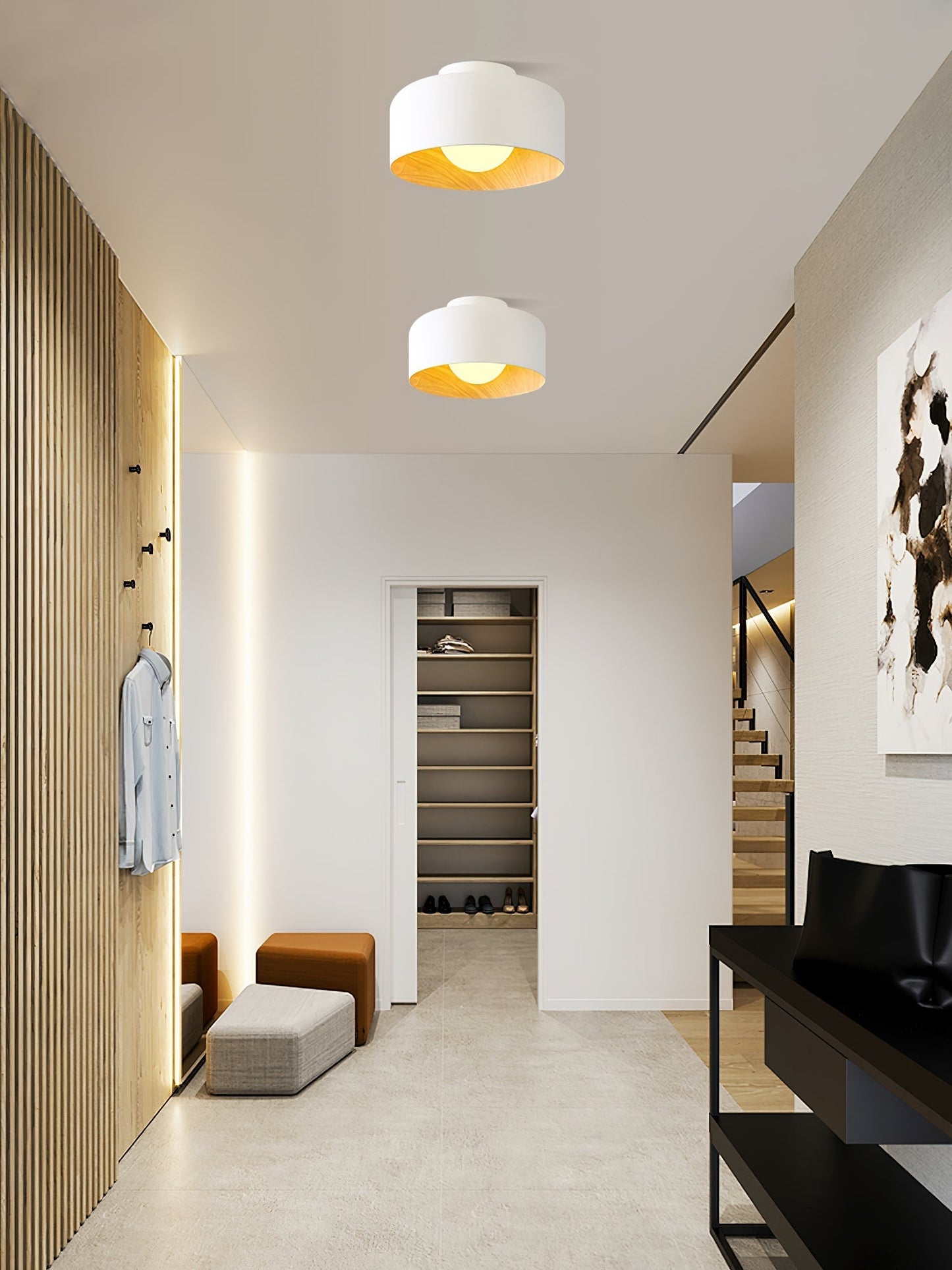 Wood Grain Dome Flush Mount Ceiling Light
