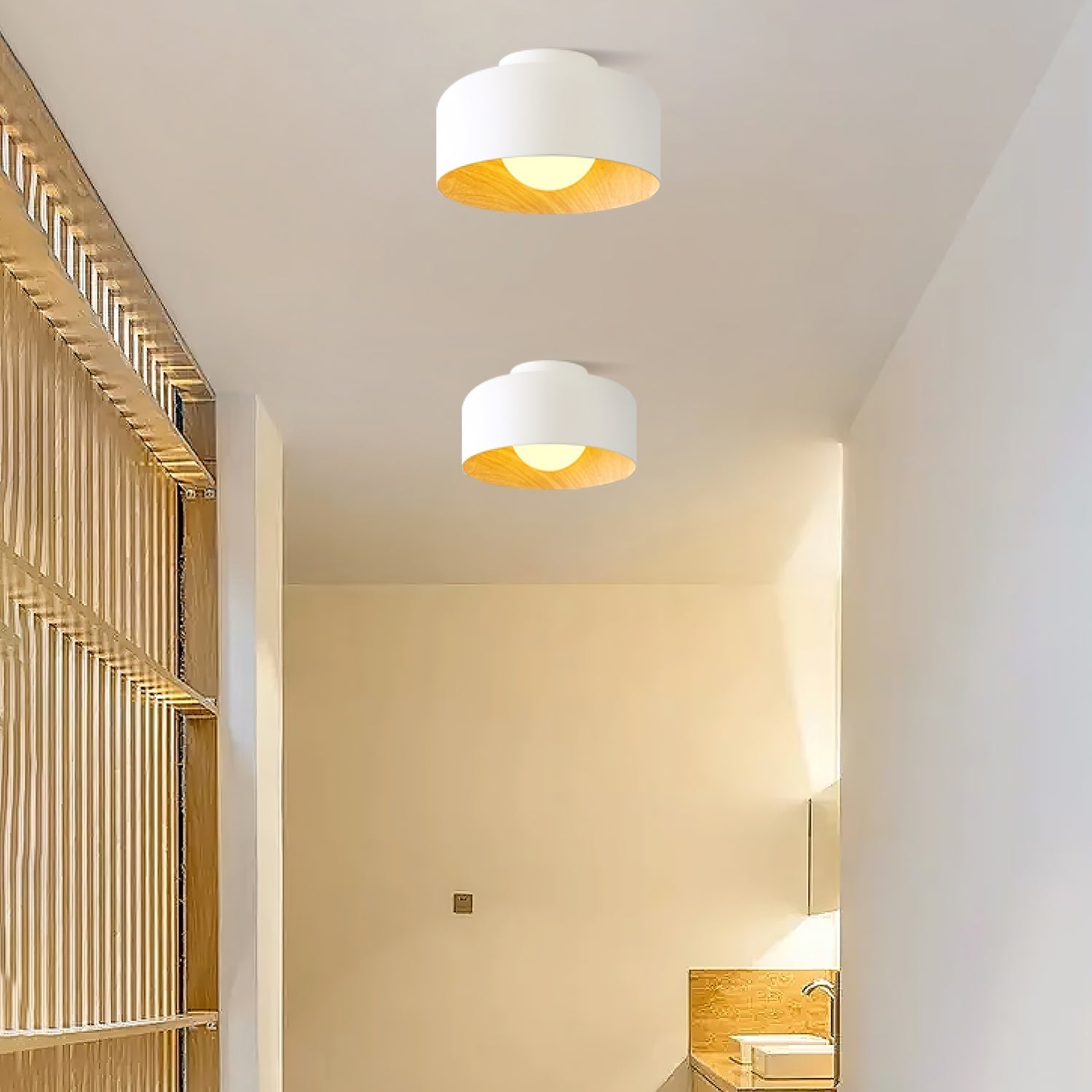 Wood Grain Dome Flush Mount Ceiling Light