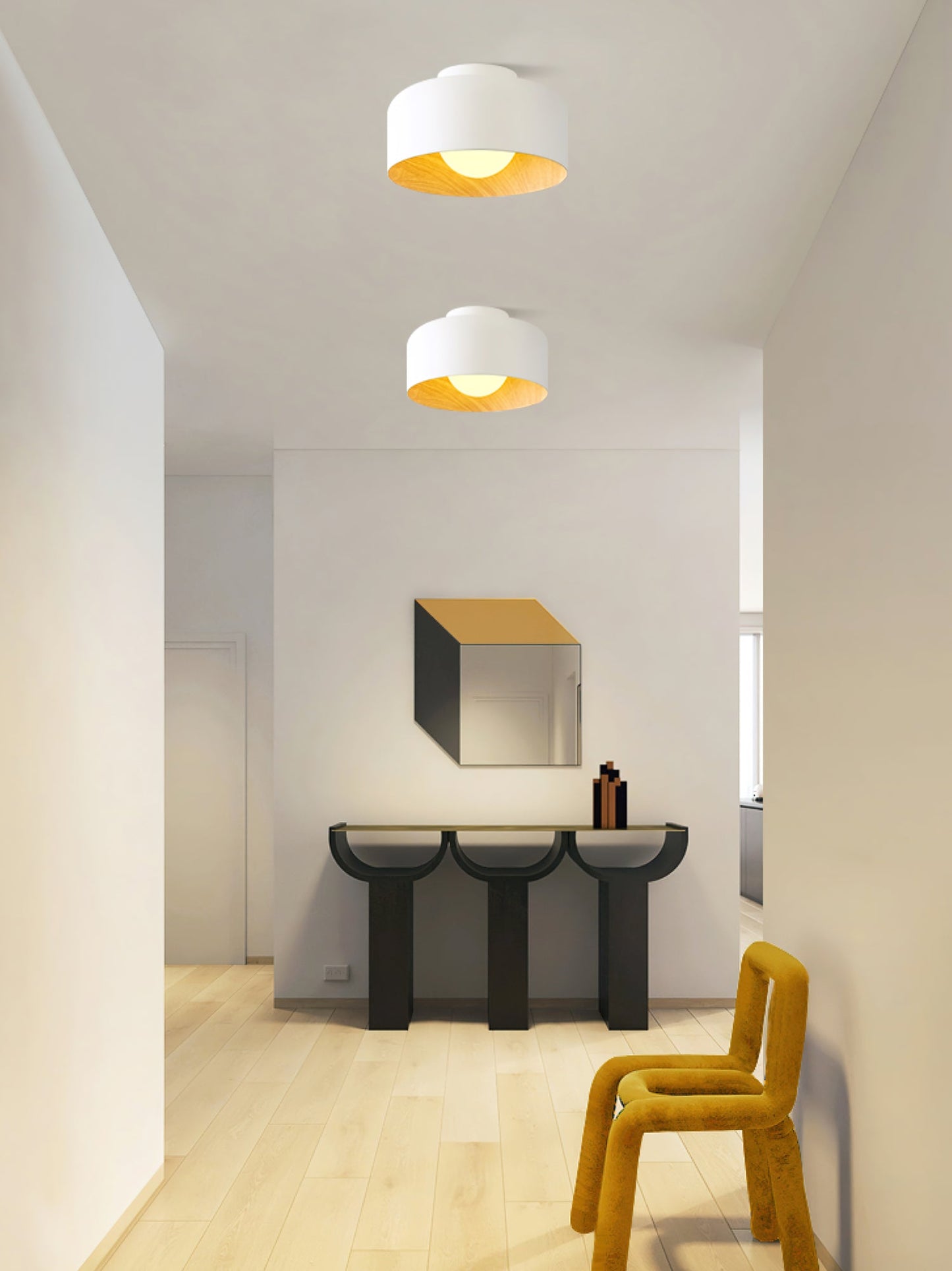 Wood Grain Dome Flush Mount Ceiling Light