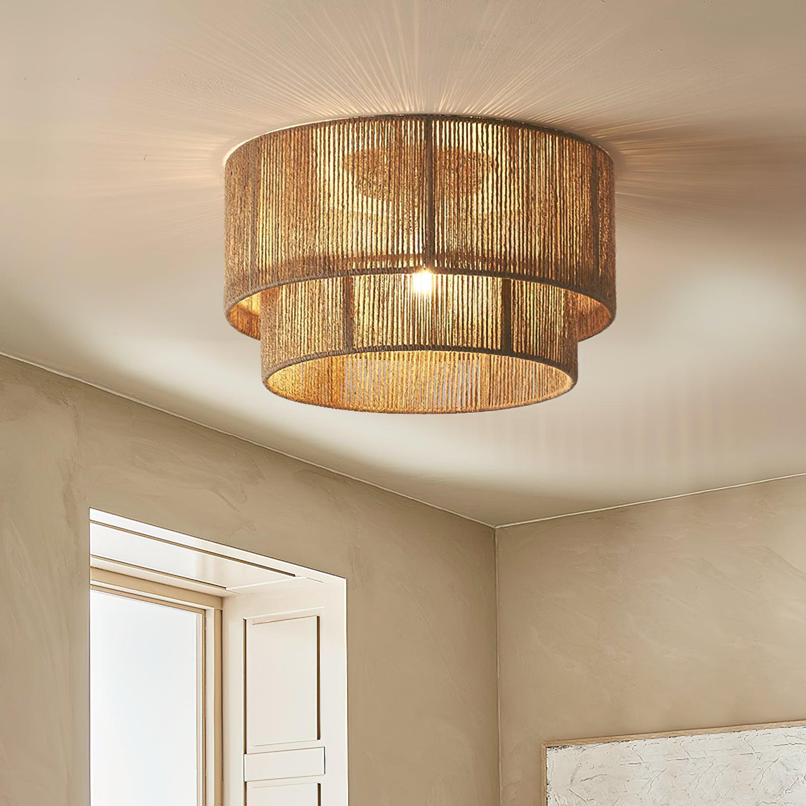 Woven Hemp Drum Ceiling Light / ∅ 17.7″ x H 10.2″ / Dia 45cm x H 26cm / Brown