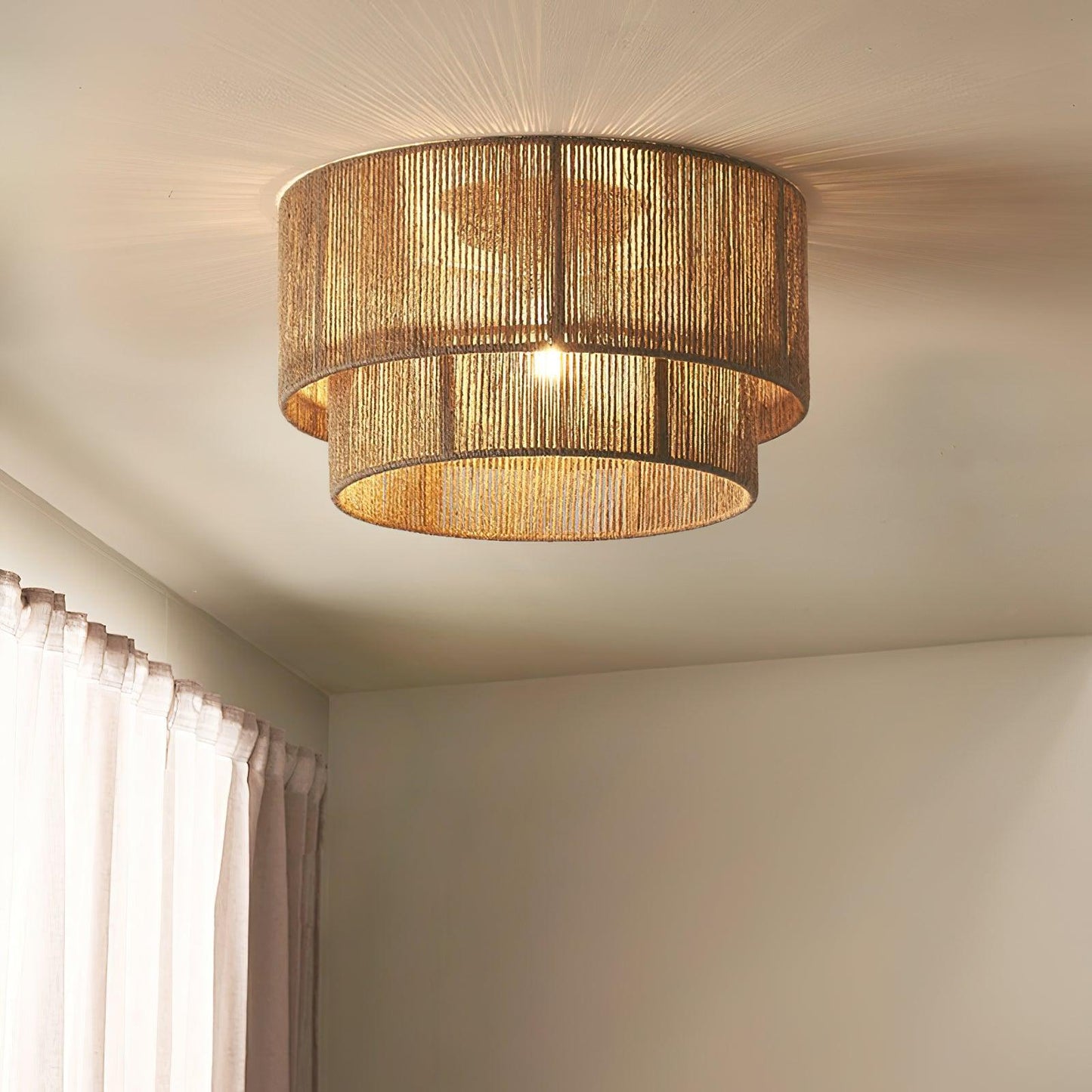 Woven Hemp Drum Ceiling Light / ∅ 25.6″ x H 14.6″ / Dia 65cm x H 37cm / Brown